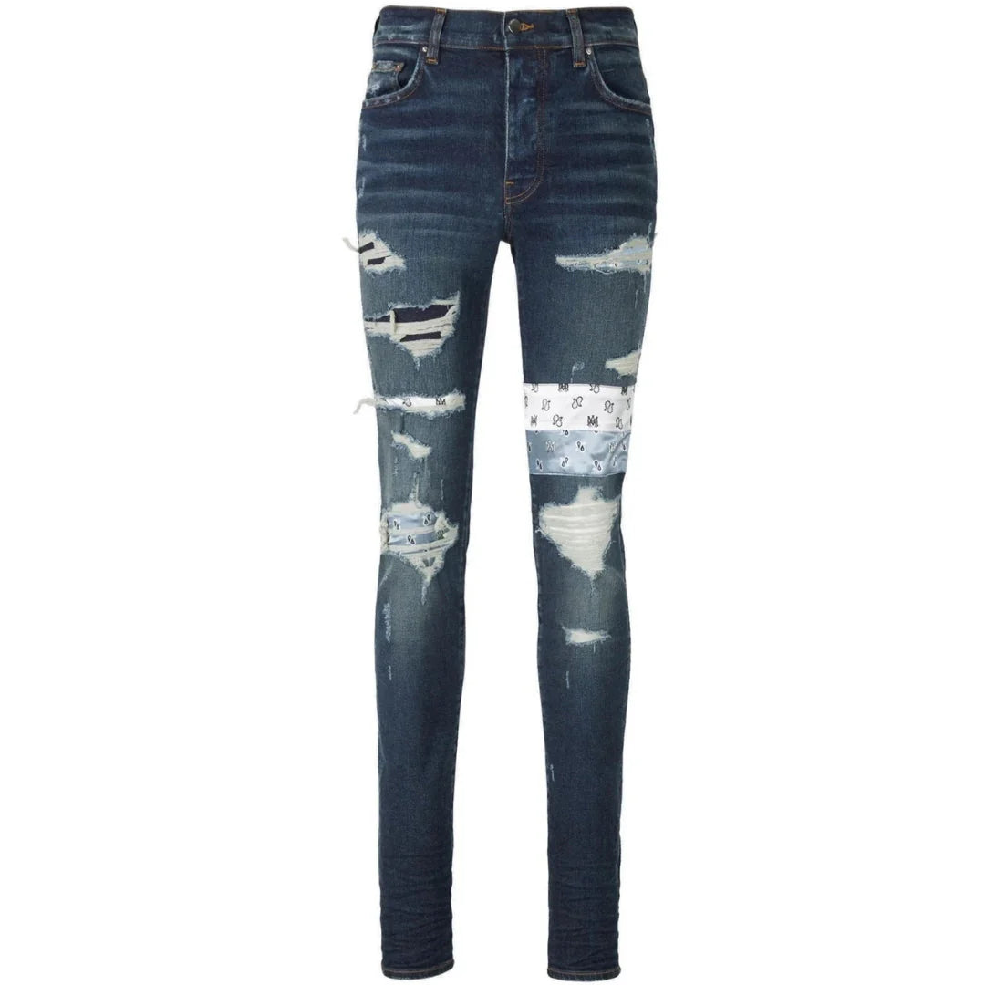 Amiri Paisley Ma Art Patch Straight Fit Deep Classic Blue Denim Jeans