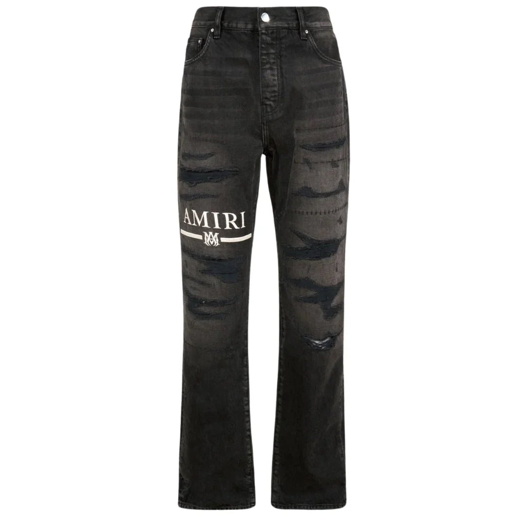 Amiri Ma Bar Logo Straight Fit Aged Black Denim Jeans