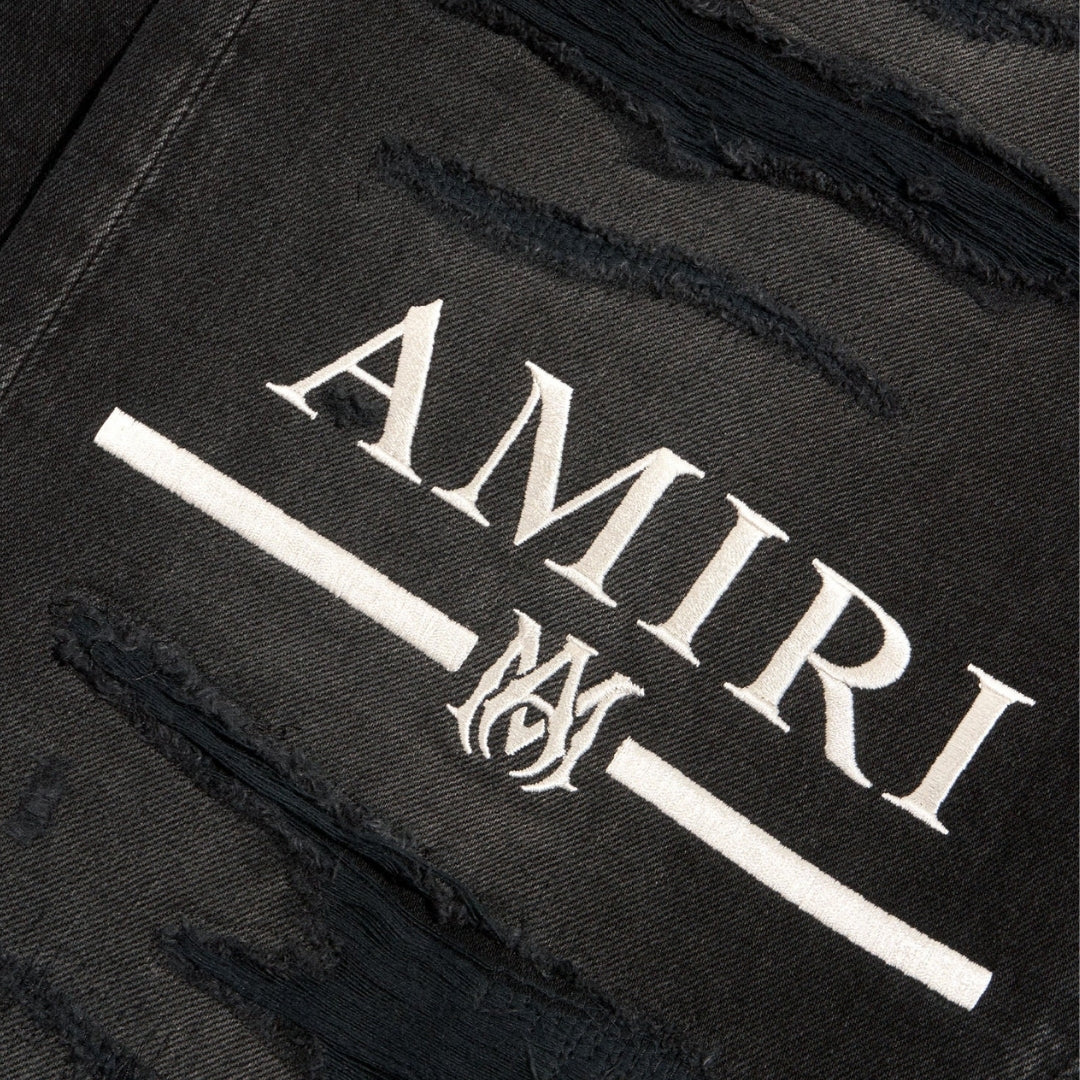Amiri Ma Bar Logo Straight Fit Aged Black Denim Jeans