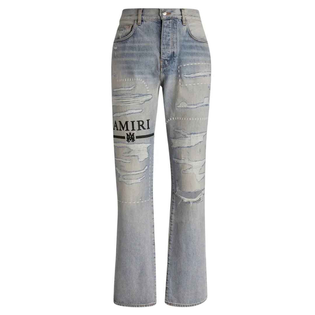 Amiri Ma Bar Logo Straight Fit Stone Indigo Blue Denim Jeans
