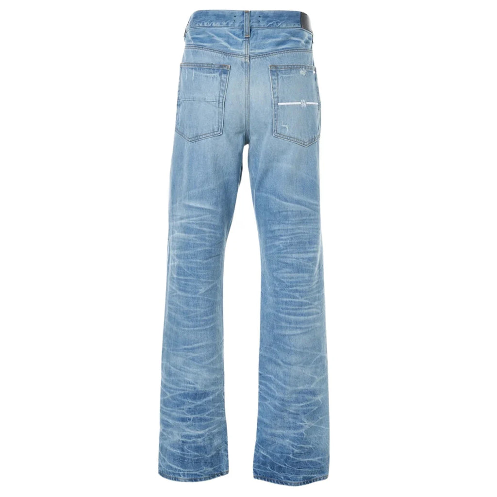 Amiri Aloha Patch Straight Fit Faded Indigo Blue Denim Jeans