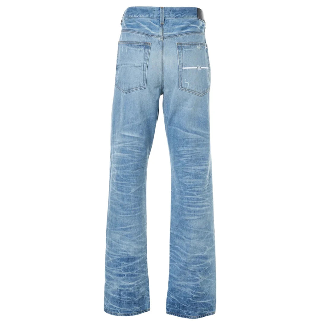 Amiri Aloha Patch Straight Fit Faded Indigo Blue Denim Jeans