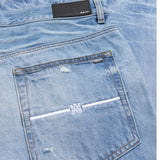 Amiri Aloha Patch Straight Fit Faded Indigo Blue Denim Jeans